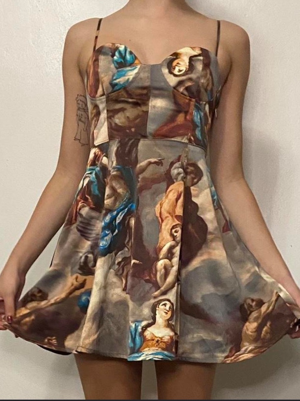 Urban Outfitters Baroque Print Sweetheart Mini Dress in Brown and Blue